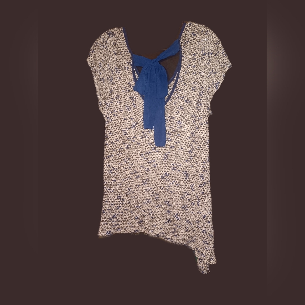 Agenda Blue and Cream Knit Top